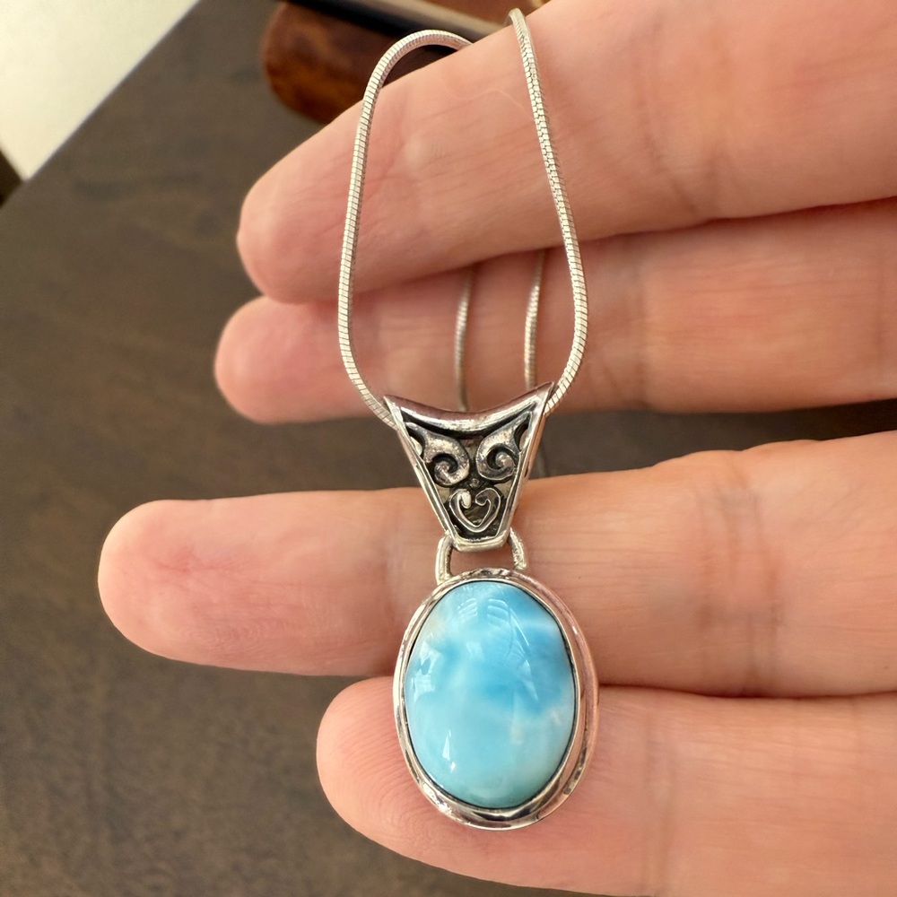 Genuine Larimar Solid Sterling Silver Pendant And… - image 7